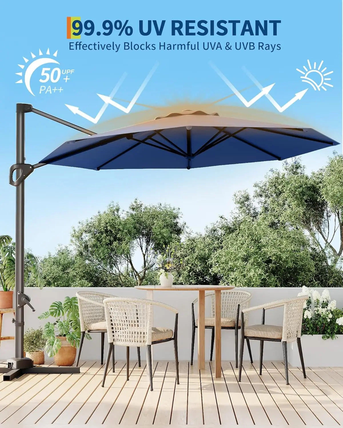 HiMISS Patio Umbrella Cantilever With 360 Degree Rotation Aluminum Frame