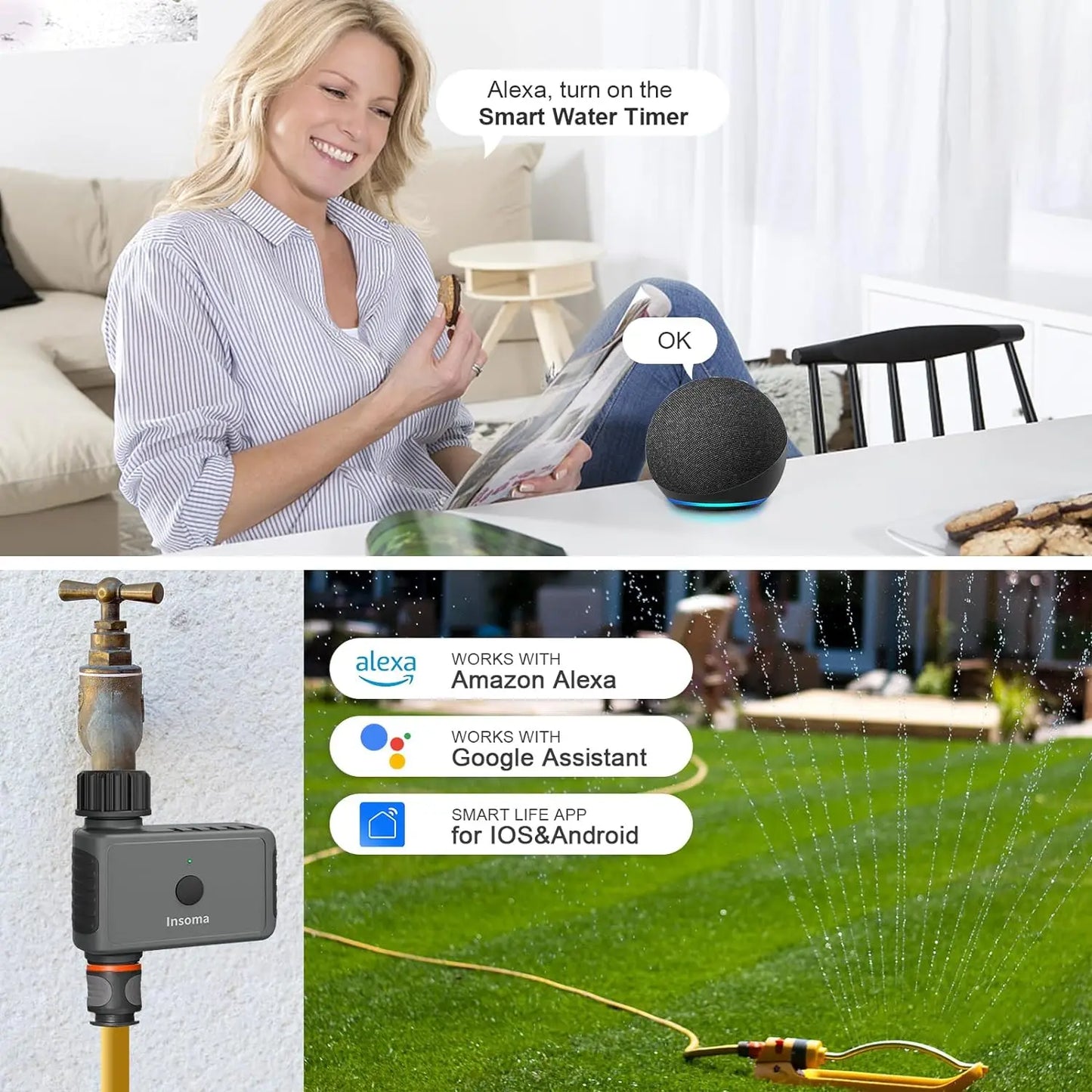 INSOMA WiFi Automatic Sprinkler Timer for Garden Alexa