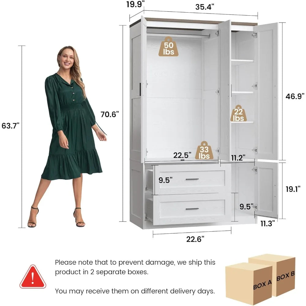 Wardrobe Closet With Doors And Drawers For Modern Bedroom Storage