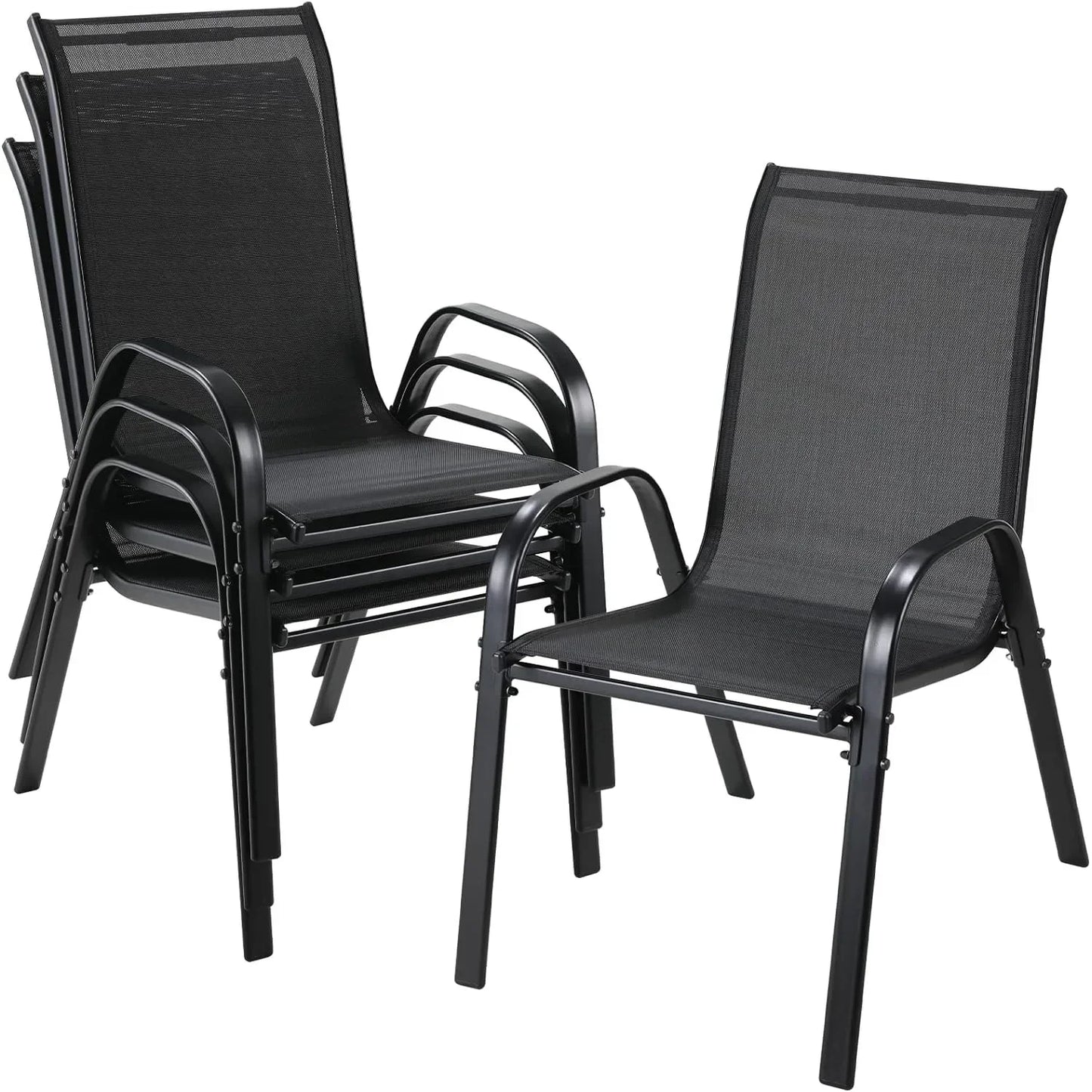 4-Piece Folding Garden Chairs Steel-Iron With Teslin Fabric High Back Load 150kg