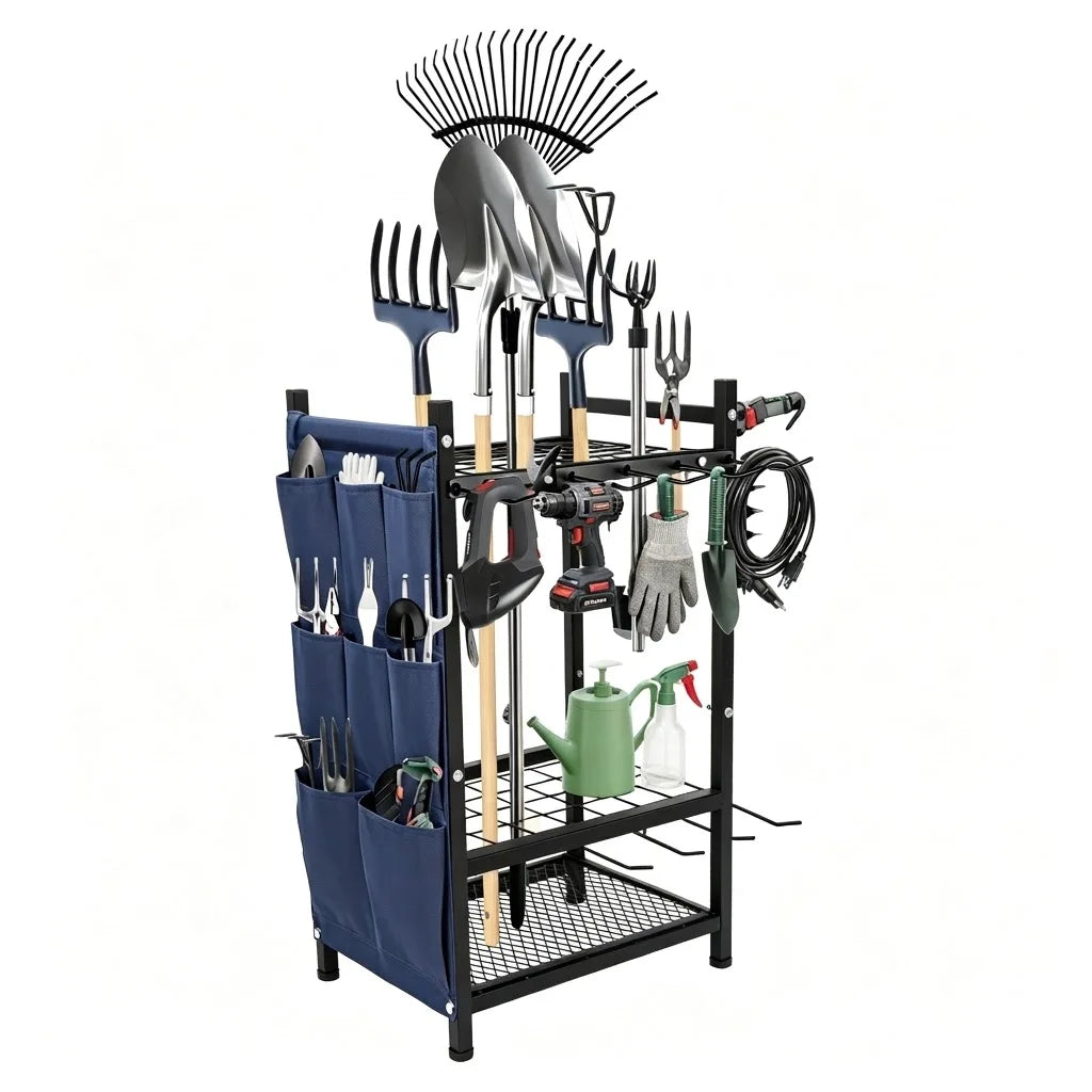 Heavy Duty Garden Tool Storage Organizer Freestanding Garage Tool Rack