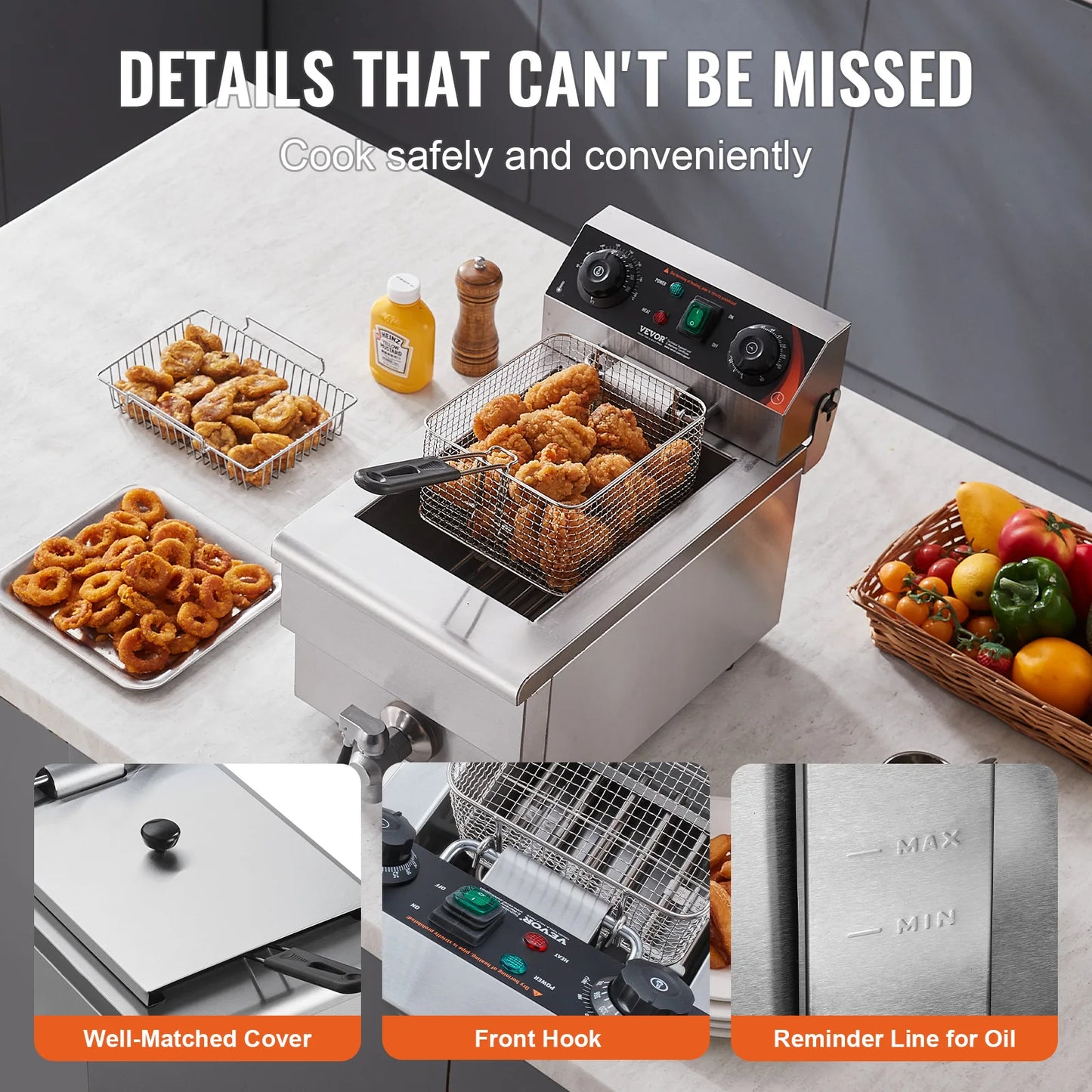 SucceBuy Commercial Electric Countertop Deep Fryer With Basket