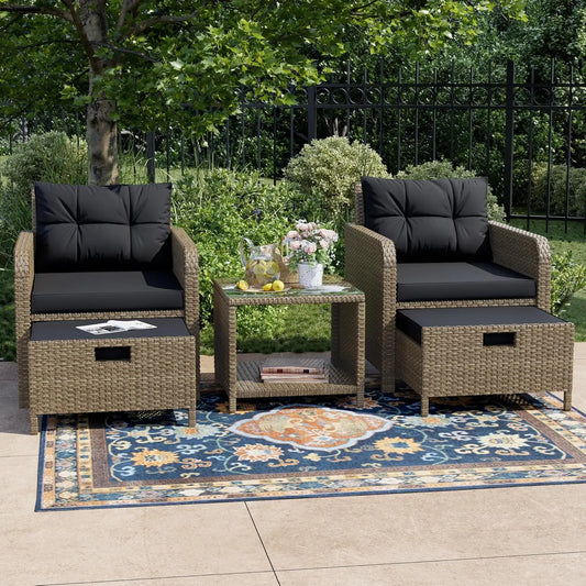 Outdoor 5 Piece Balcony Patio Conversation Set With Wicker Rattan