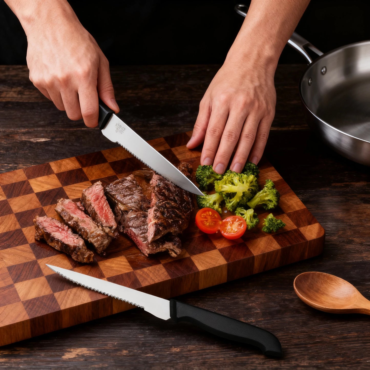Stainless Steel Serrated Steak Knife Set With Ergonomic Handles