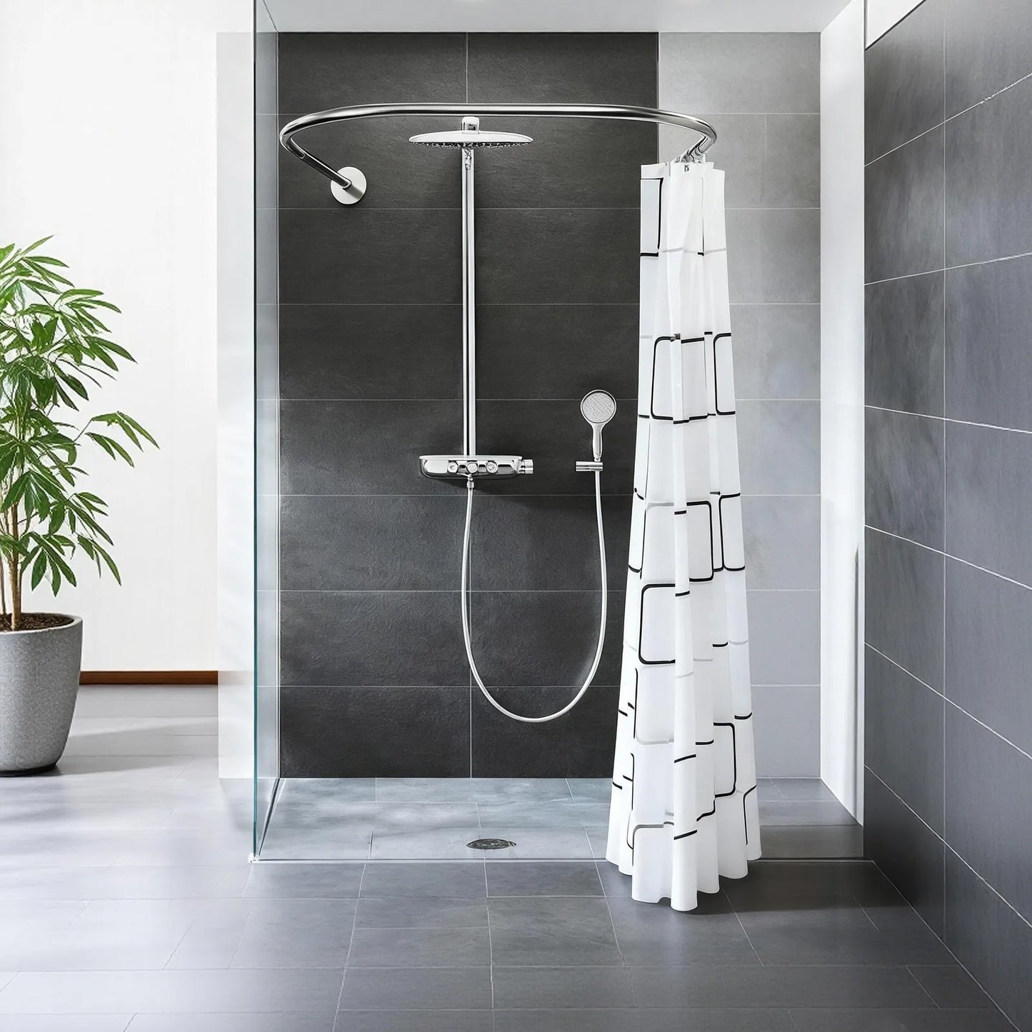 Stainless Steel Curved Adjustable Shower Curtain Bar For Bathrooms
