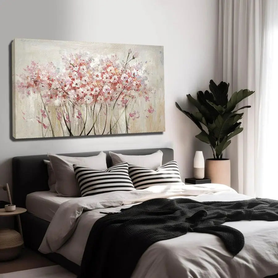 White Floral Oil Painting On Canvas Wall Decor For Bedroom