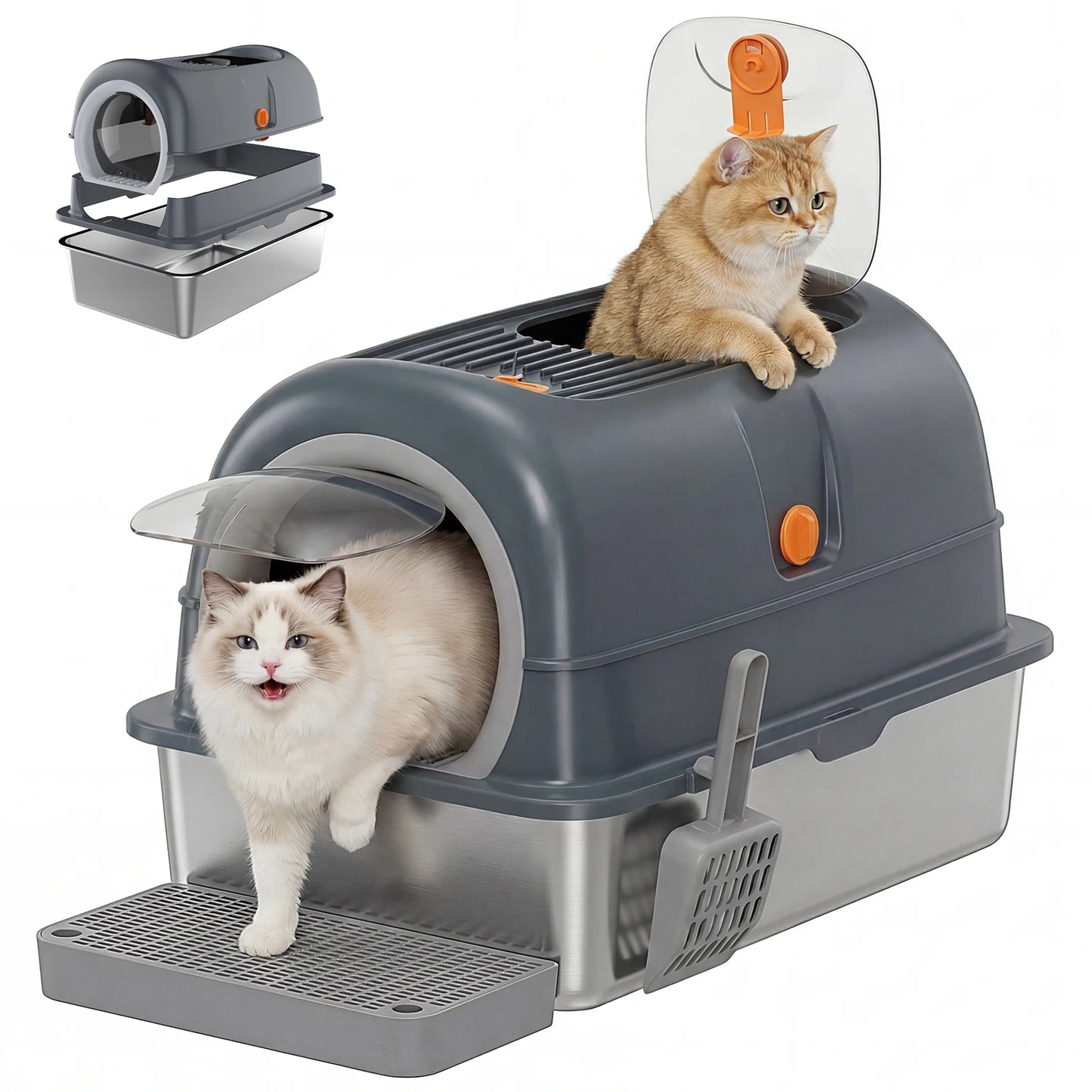 JHK Stainless Steel Enclosed Cat Litter Box Scoop Included
