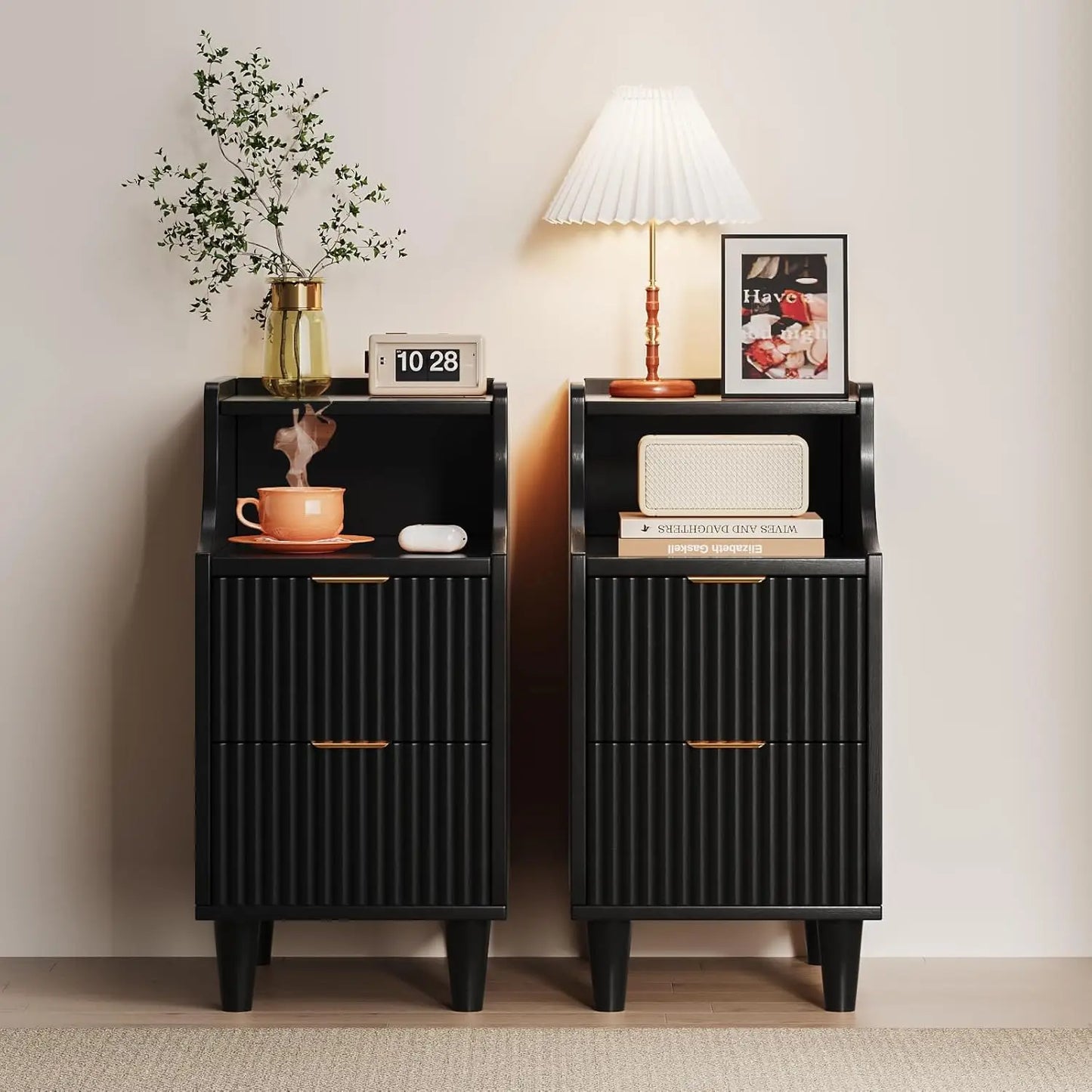 Frame Narrow Nightstand Set Of 2 Slim Bedside Tables With Drawers