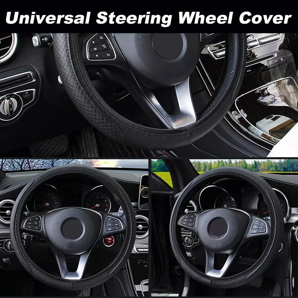 PU Leather Embroidered Steering Wheel Cover Three Dimensional