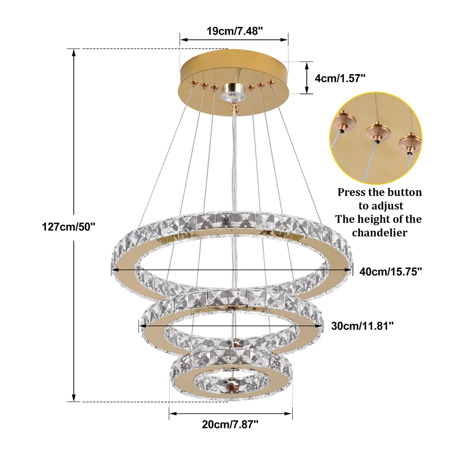 VETRULUS Crystal Chandelier LED Pendant Light For Hall Living Room