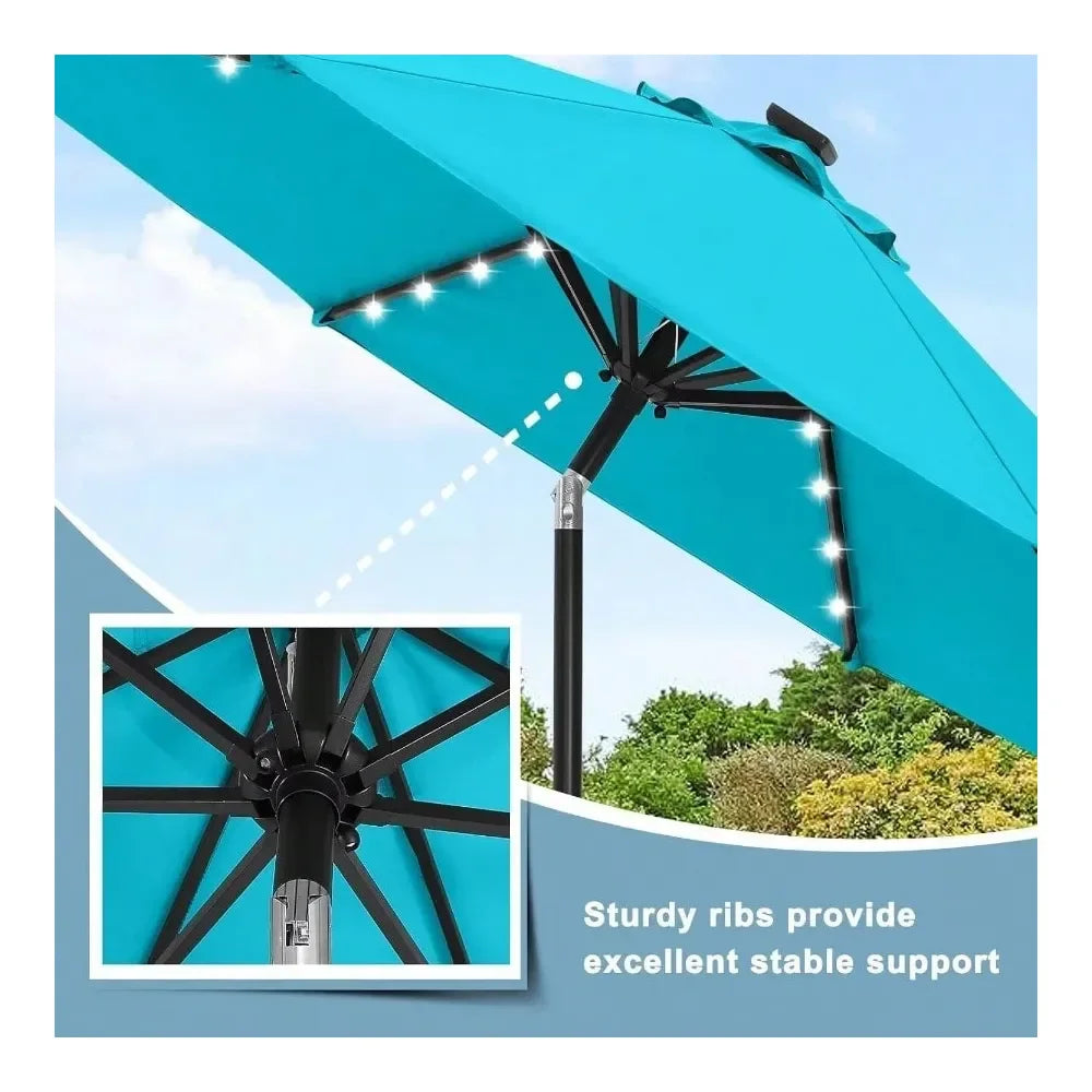 XMSJ Solar LED Patio Umbrella With 32 LED Lights For Outdoors