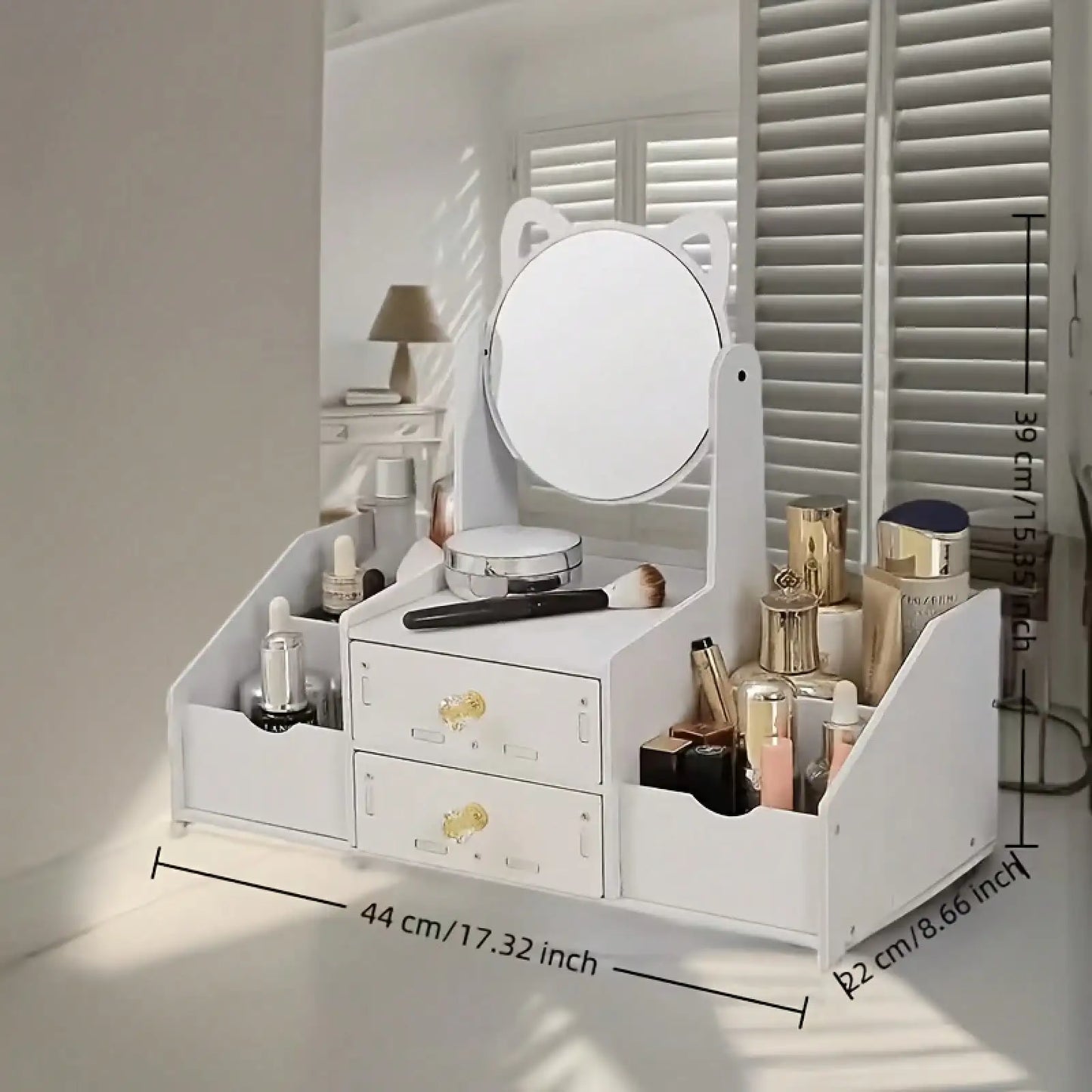 Mirror Makeup Organizer Plastic Storage Box For Vanity Bathroom
