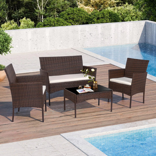 Outdoor Wicker Patio Furniture Set With Loveseat And Coffee Table