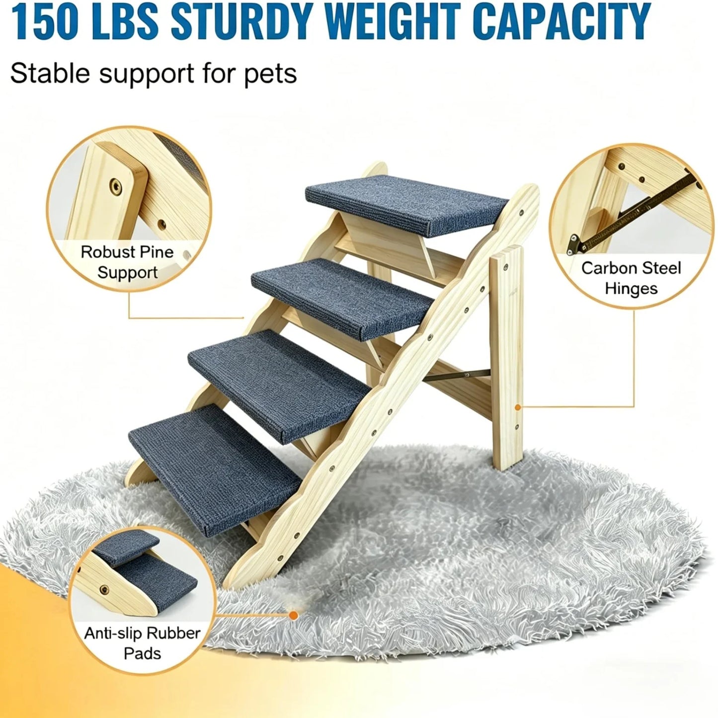 HiMISS 2 In 1 Collapsible Wooden Dog Stairs Ramp AntiSlip