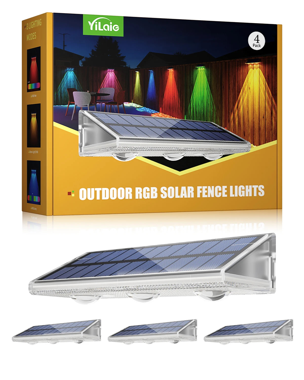 Solar LED Fence Light IP66 Waterproof Auto On Off RGB