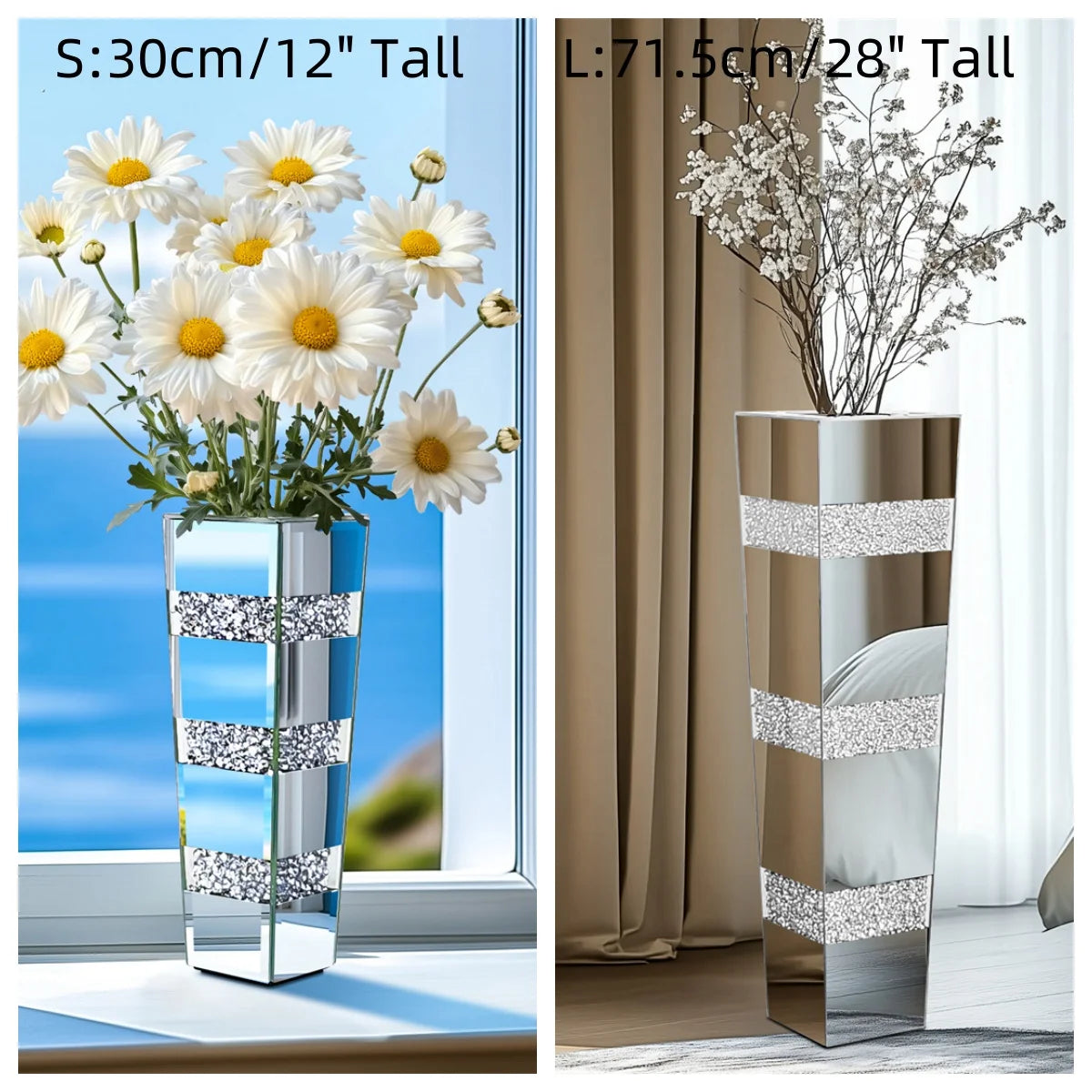 Modern Floor Vase With Crystal Mirrored Finish And Elegant Design