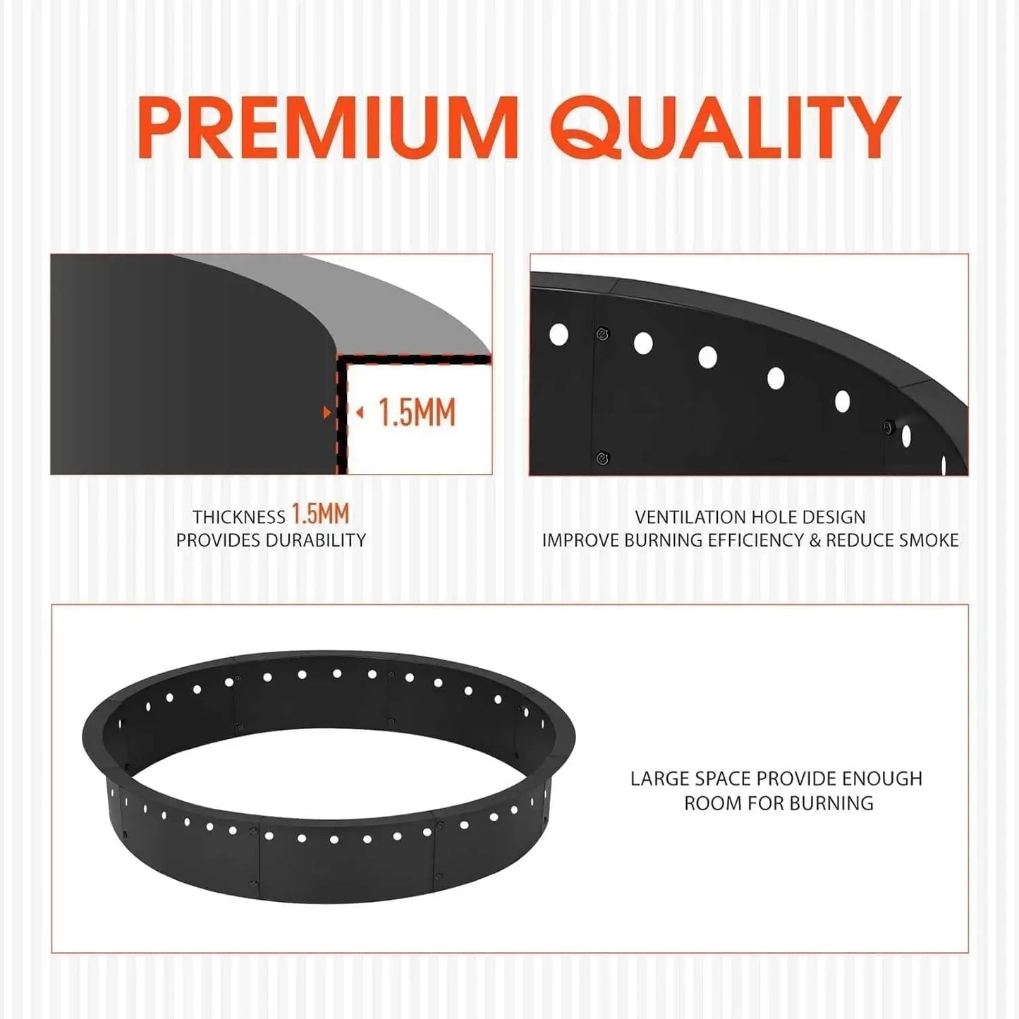 HiMISS Carbon Steel Fire Pit Ring For Outdoor Campfire