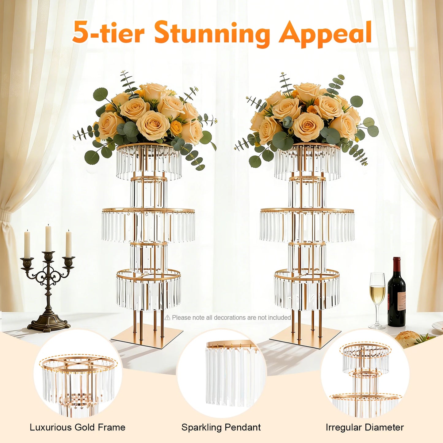 5-Tier Wedding Flower Stand Iron And Acrylic Decor