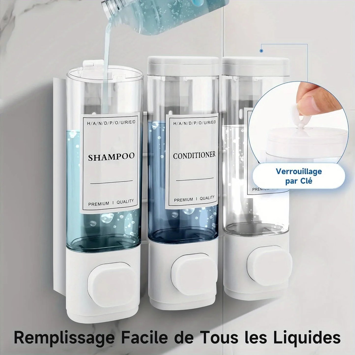 Wall-Mounted Soap and Shower Gel Dispenser, 3-in-1 Shampoo Conditioner