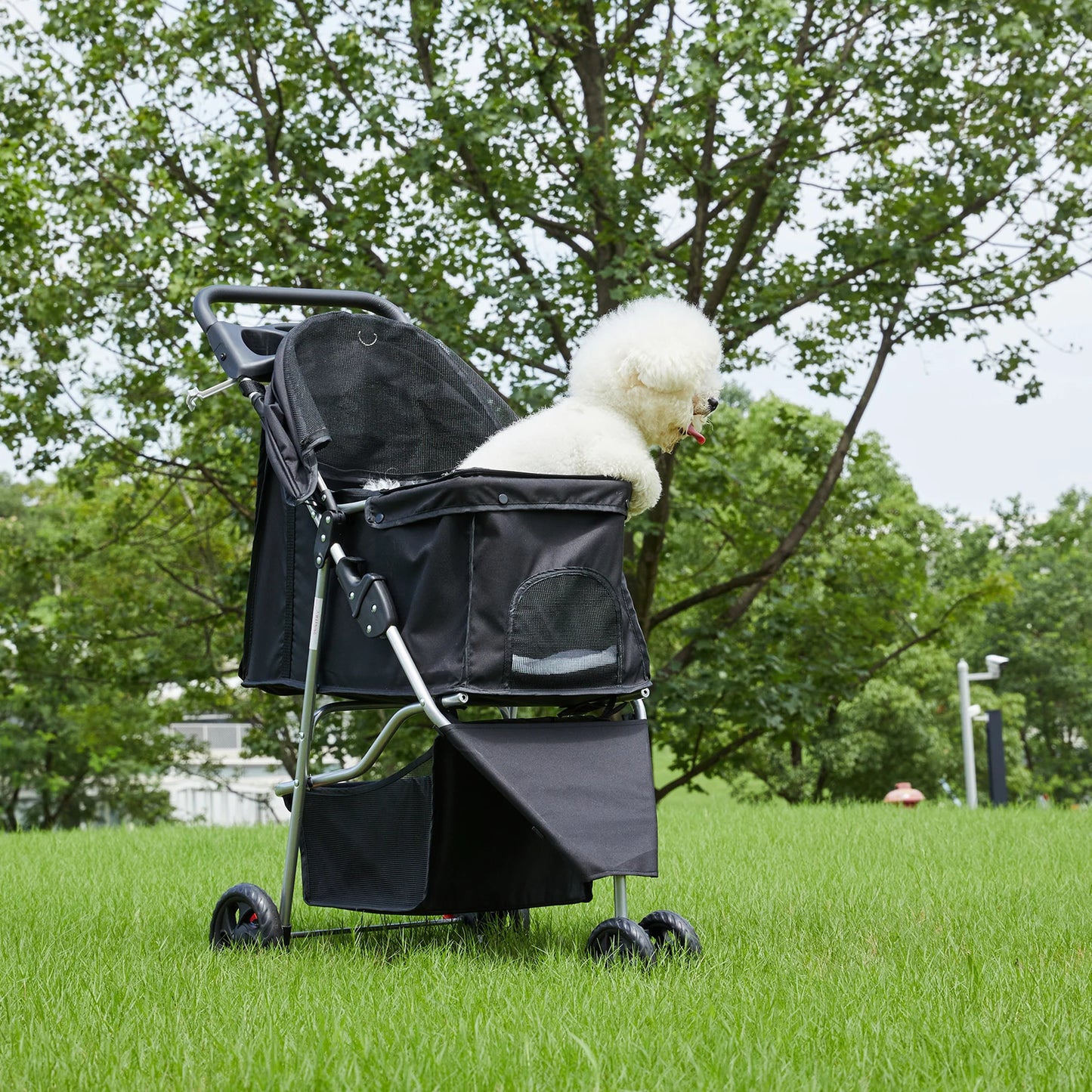 Three Wheel Foldable Pet Stroller With Mesh Windows