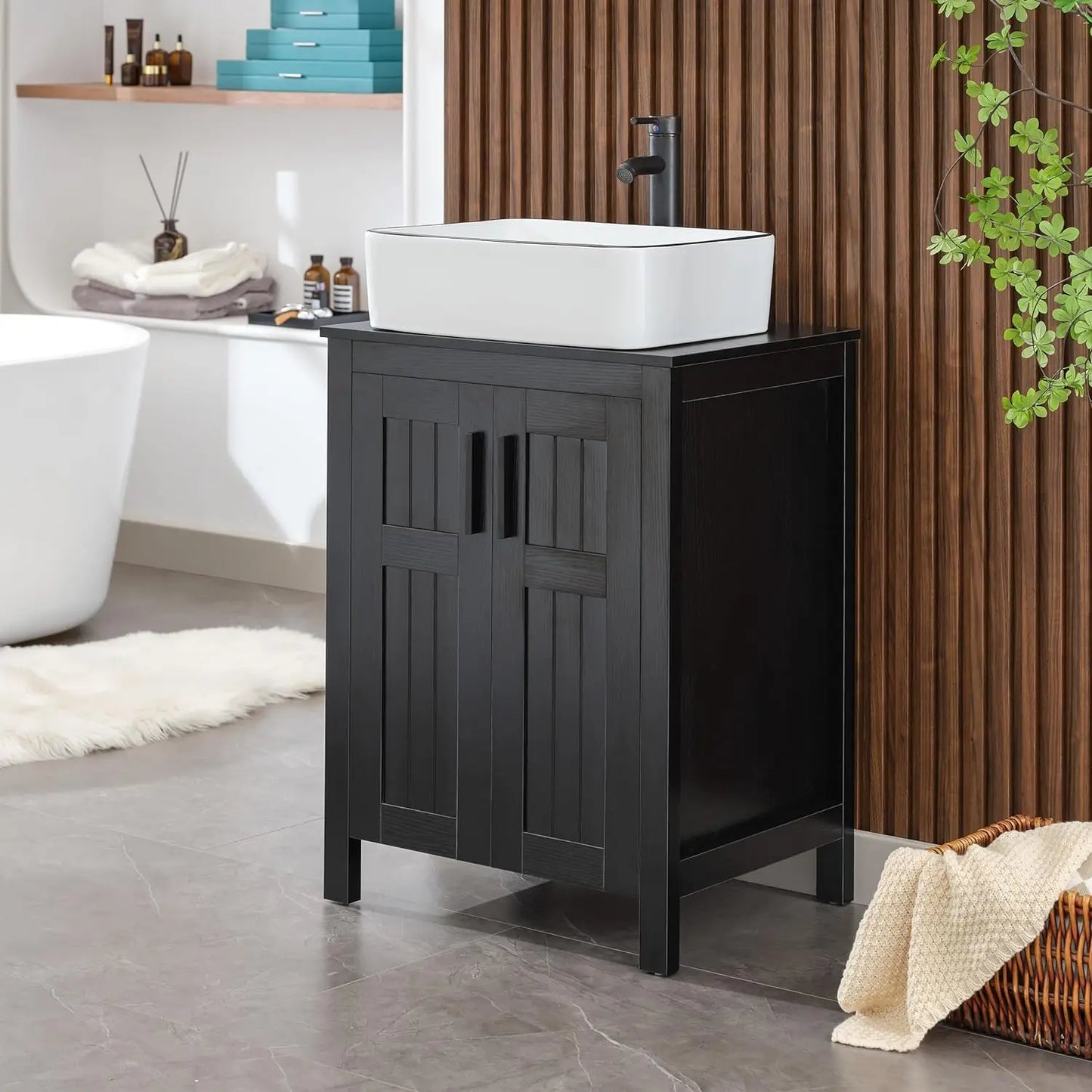 XIAOLANG Modern Grooved Vanity Cabinet With Vessel Sink