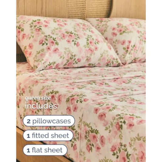 Floral Bed Sheet Set With Deep Pocket Pillowcases Polyester Cotton