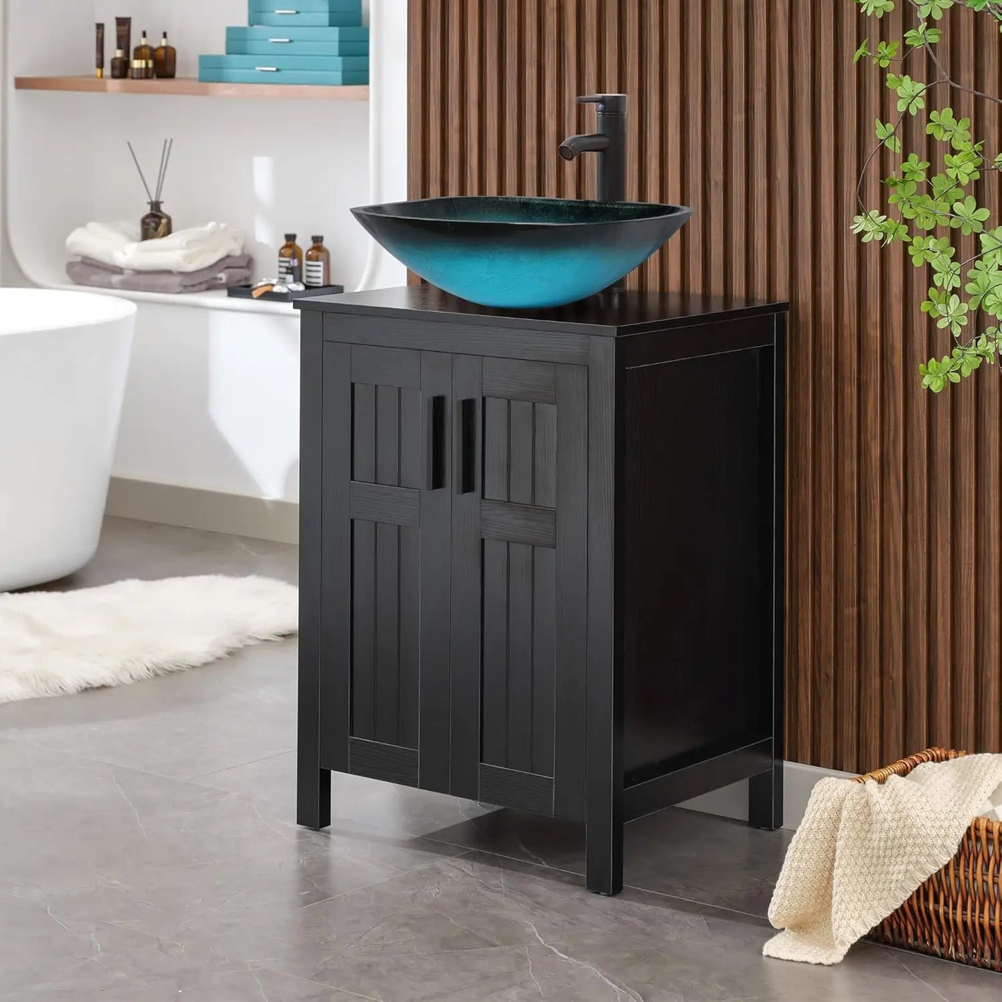 XIAOLANG Modern Grooved Vanity Cabinet With Vessel Sink