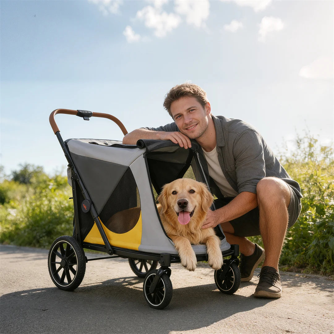 Portable Large Dog Stroller With One Click Folding Outdoor Use