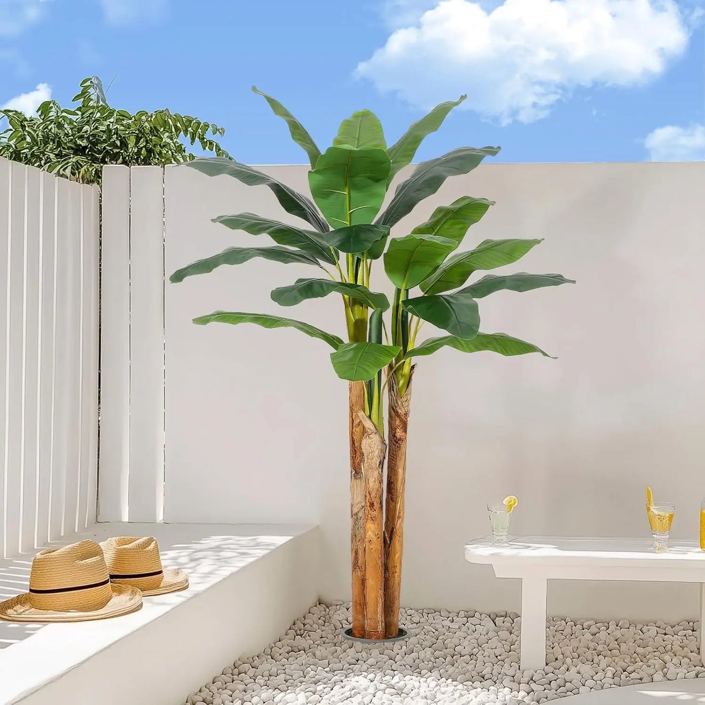 HiMISS Artificial Banana Tree In Grey Planter Faux Tropical Plant