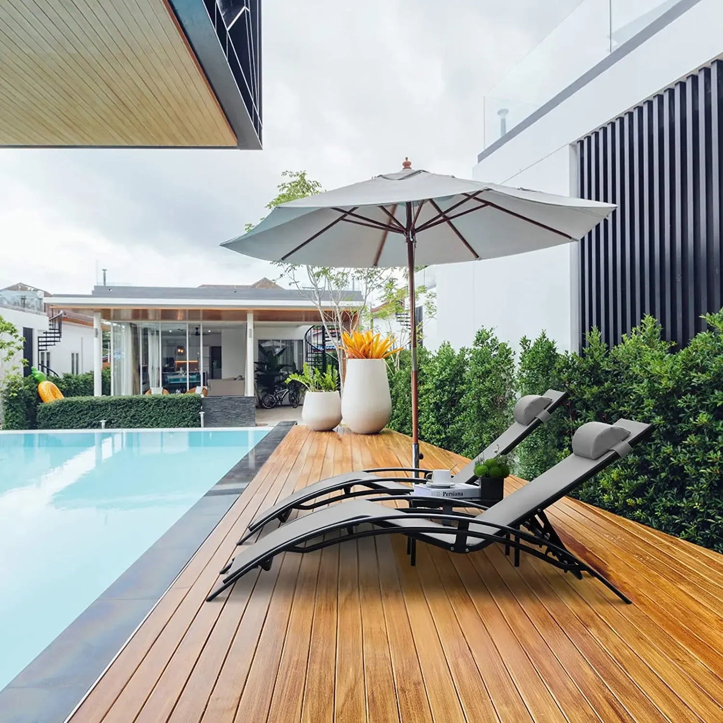 Homfa Aluminum Outdoor Lounge Chair With 5 Adjustable Positions Table