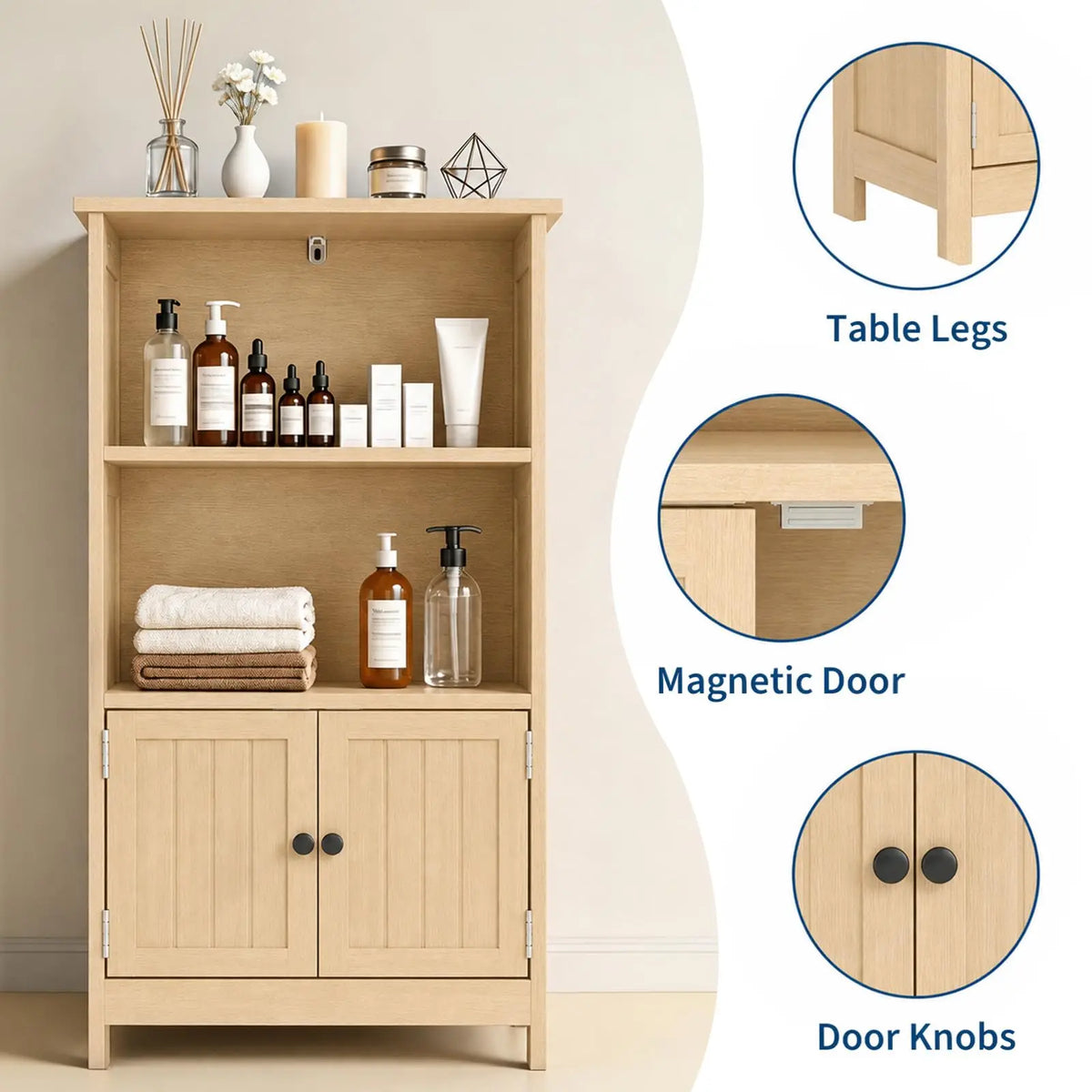 HiMISS Farmhouse Bathroom Storage Cabinet With Adjustable Shelves