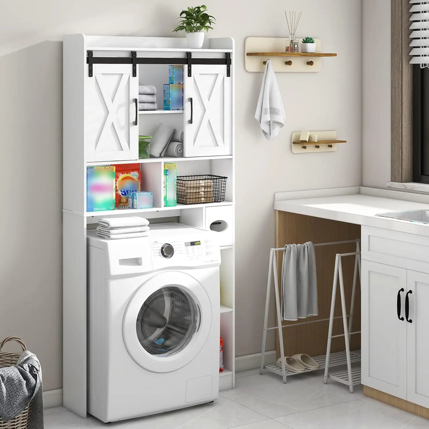Over Toilet Storage Cabinet Farmhouse Bathroom Organizer With Sliding Doors