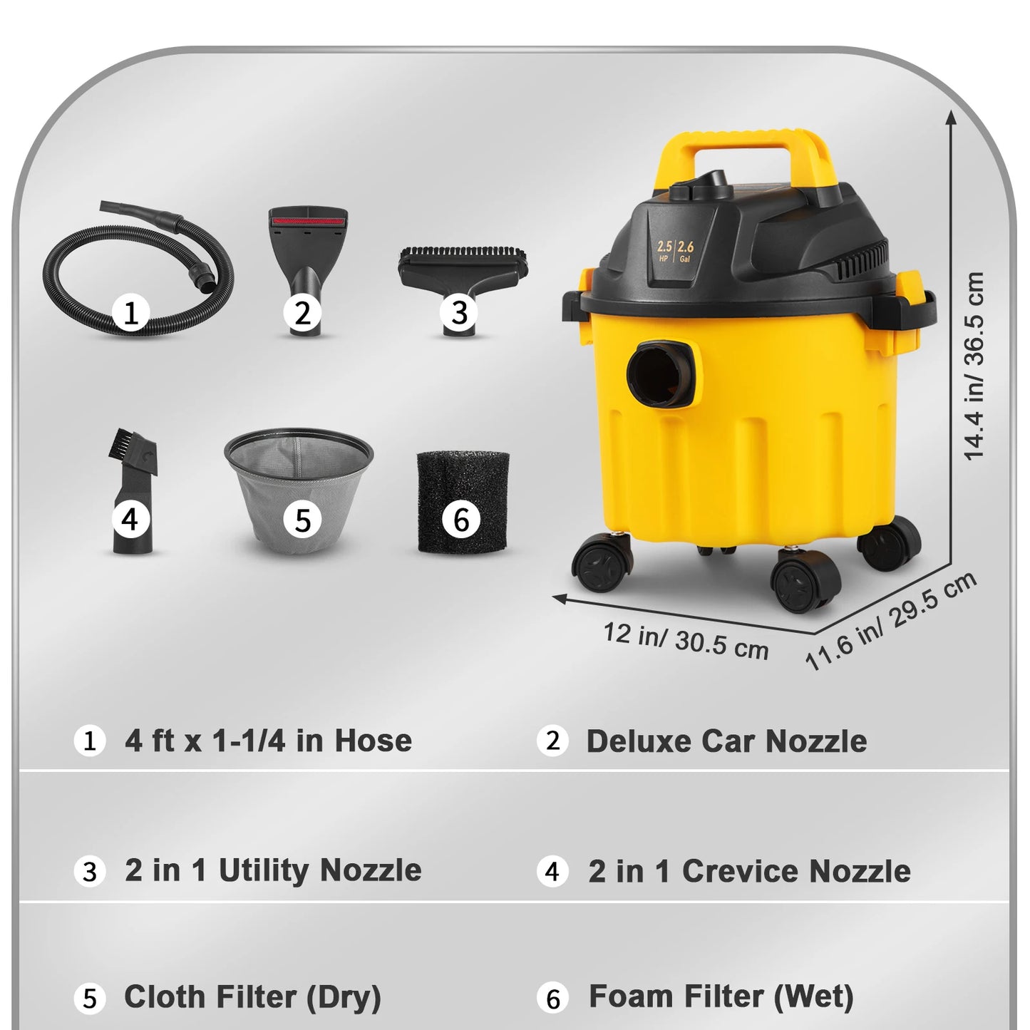 Wet Dry Vacuum Portable Shop Vacuum 2.5 Peak HP Blowing