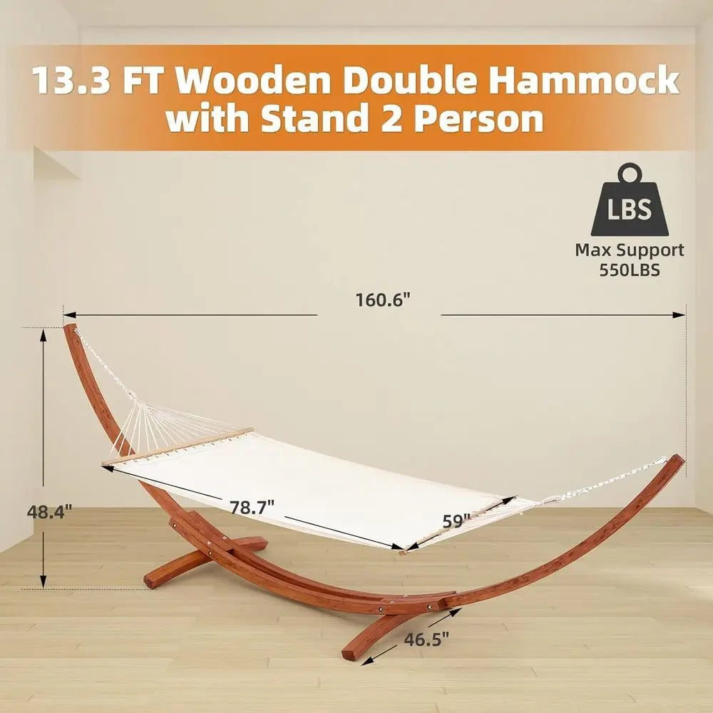 Heavy Duty 2 Person Hammock With Wooden Garden Stand