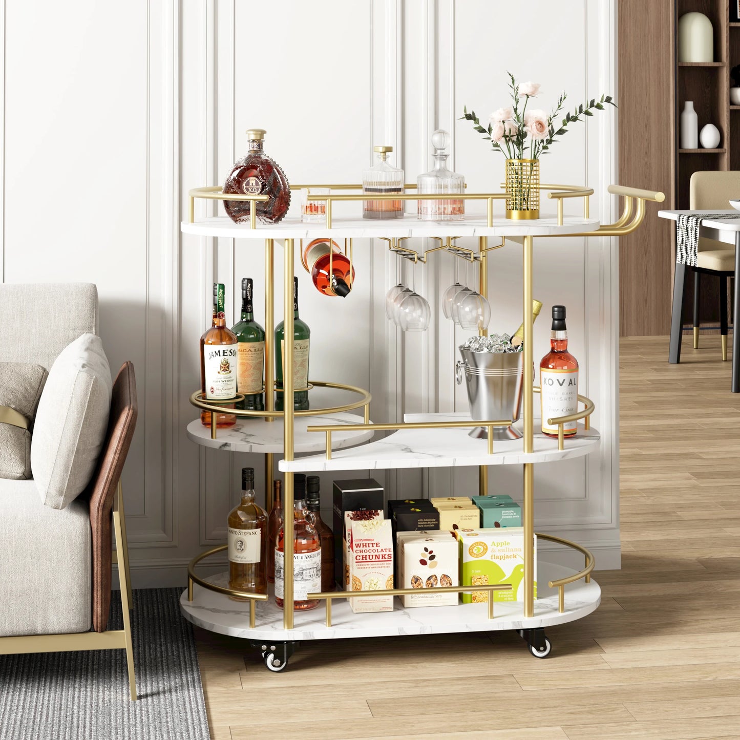 TWISTER.CK Bar Cart With 4-Tier Storage On Wheels Wine Rack