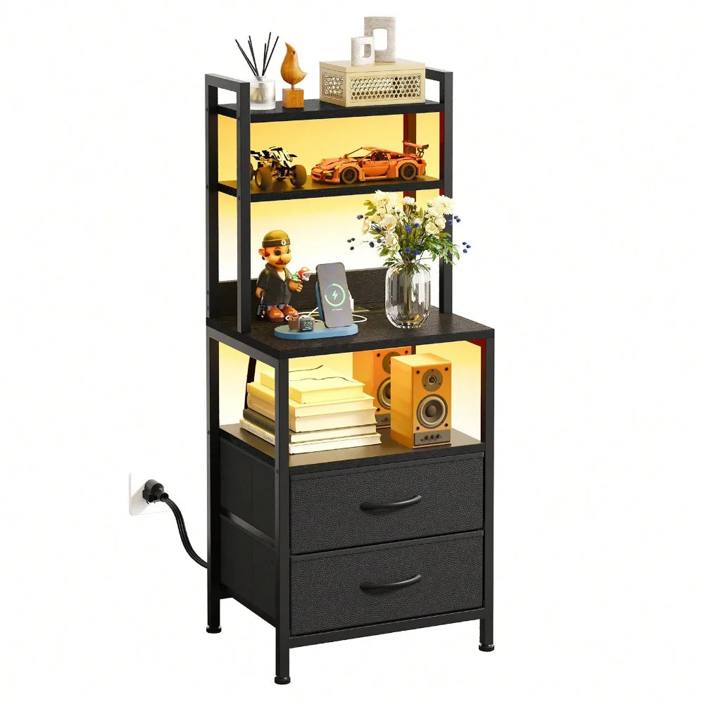 Tomnk Modern Office Side Table With LED Light And USB