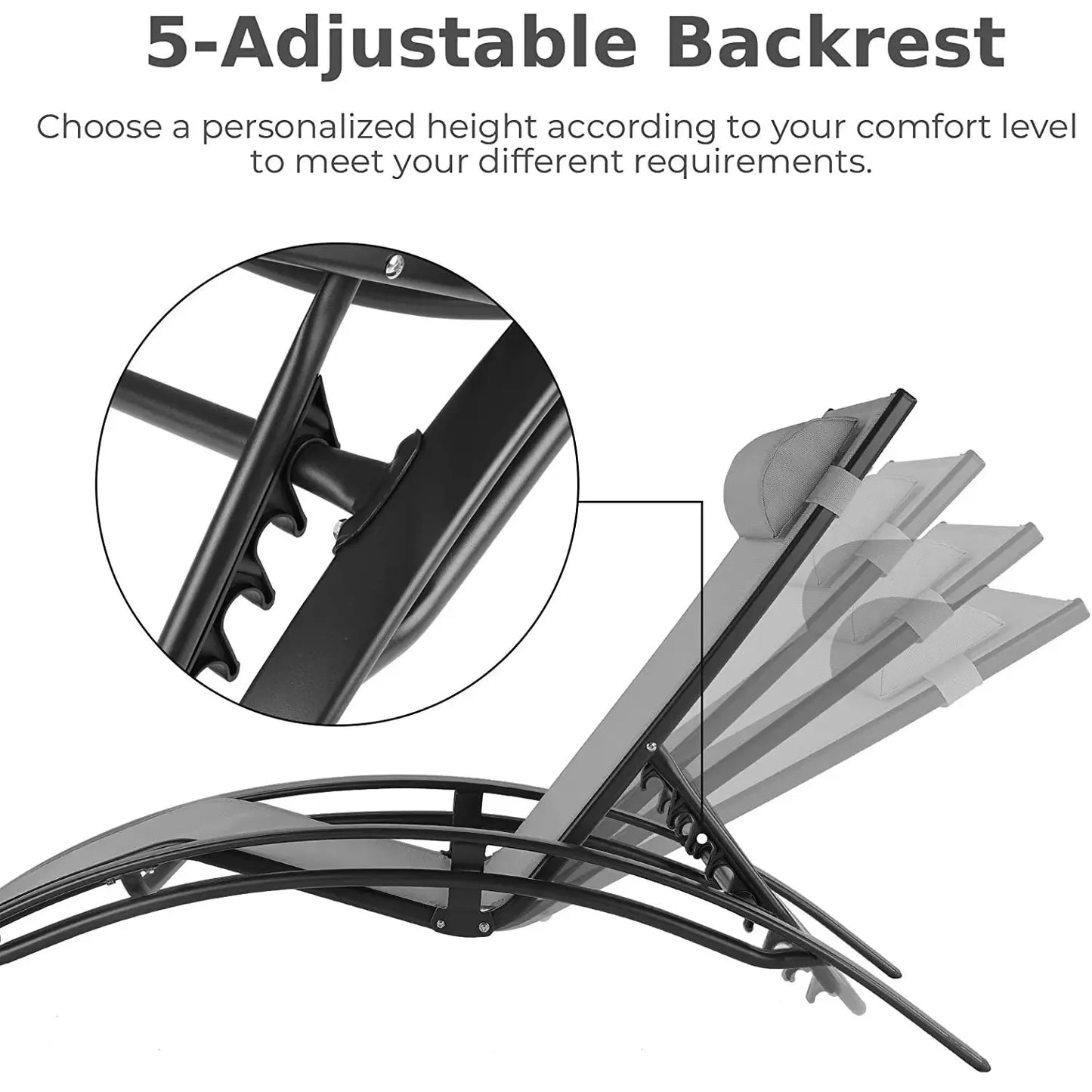 Homfa Aluminum Outdoor Lounge Chair With 5 Adjustable Positions Table