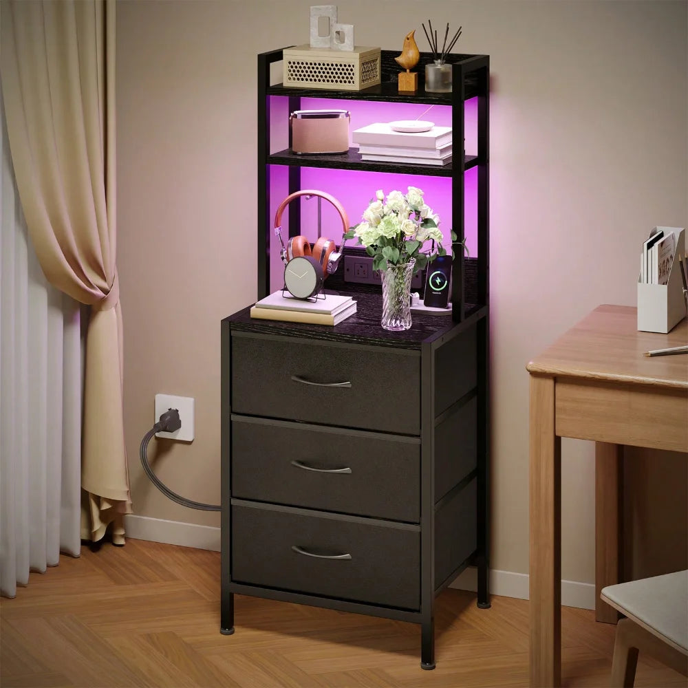 Tomnk Modern Office Side Table With LED Light And USB
