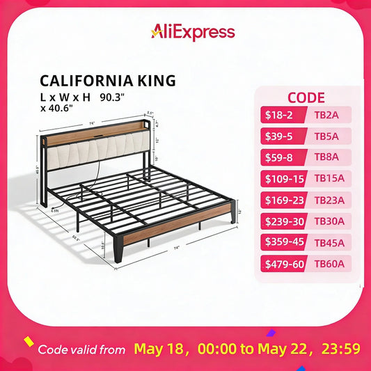 LIKIMIO Bed Frame With Storage Headboard And Charging Station