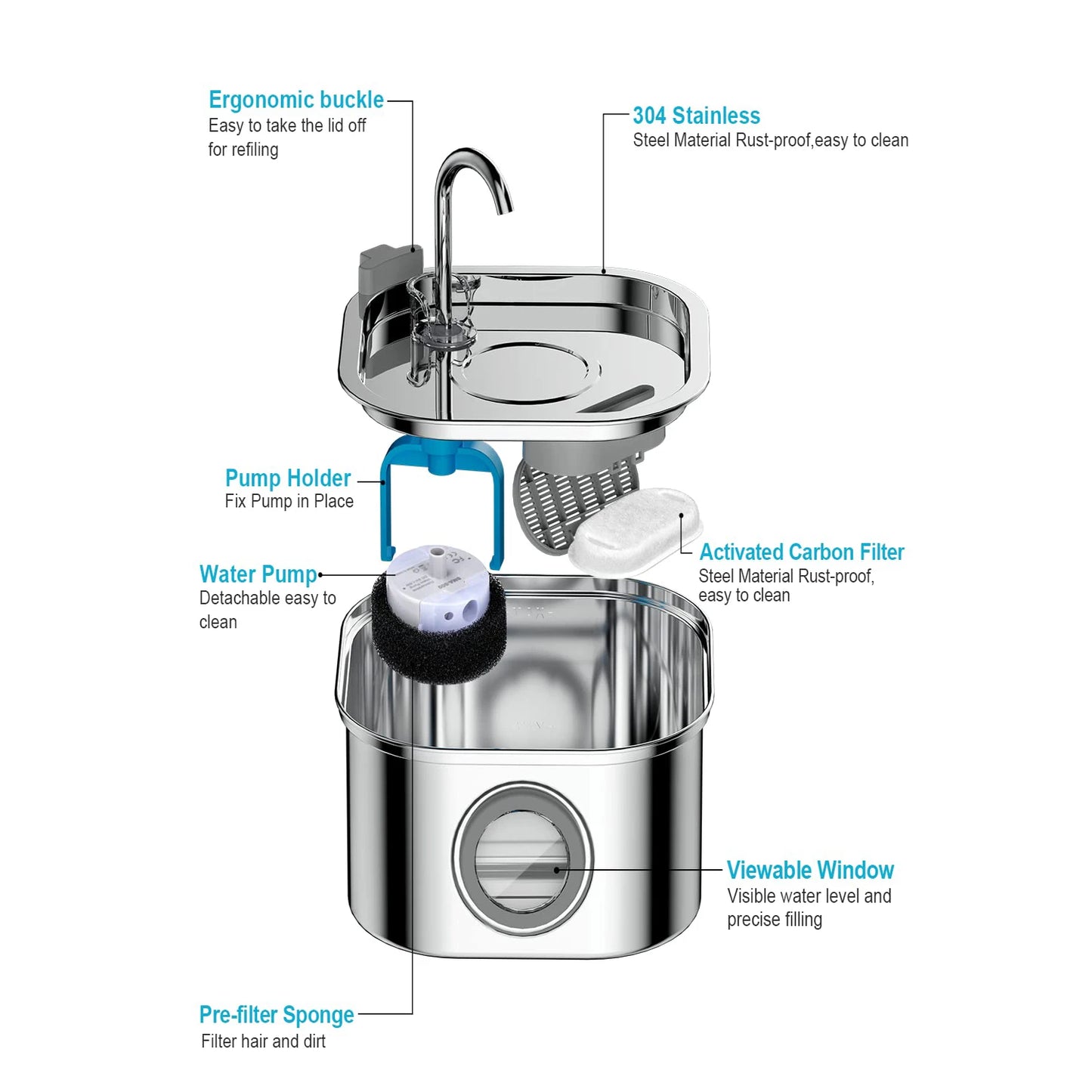 Stainless Steel Pet Water Fountain Automatic Dispenser