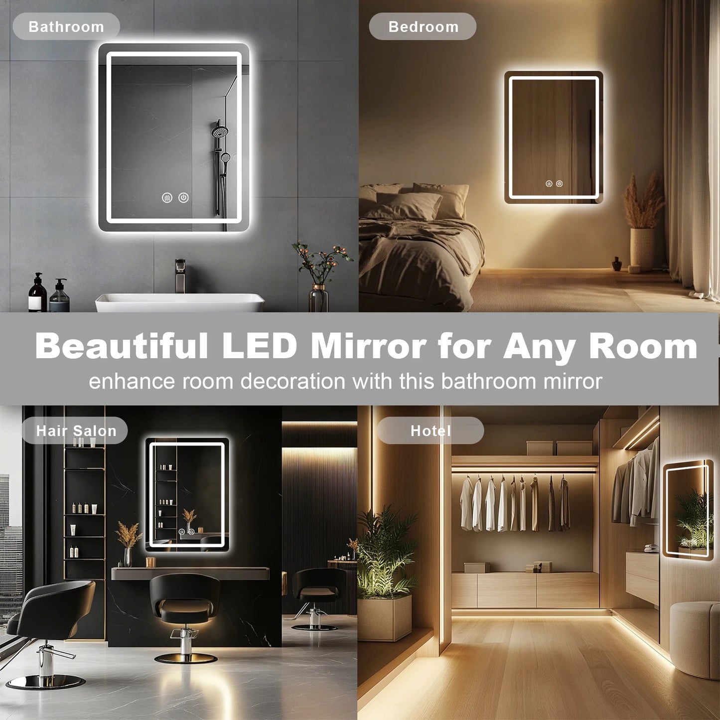 MYGIIVOVO LED Backlit Fogless Bathroom Mirror Vanity with Demister