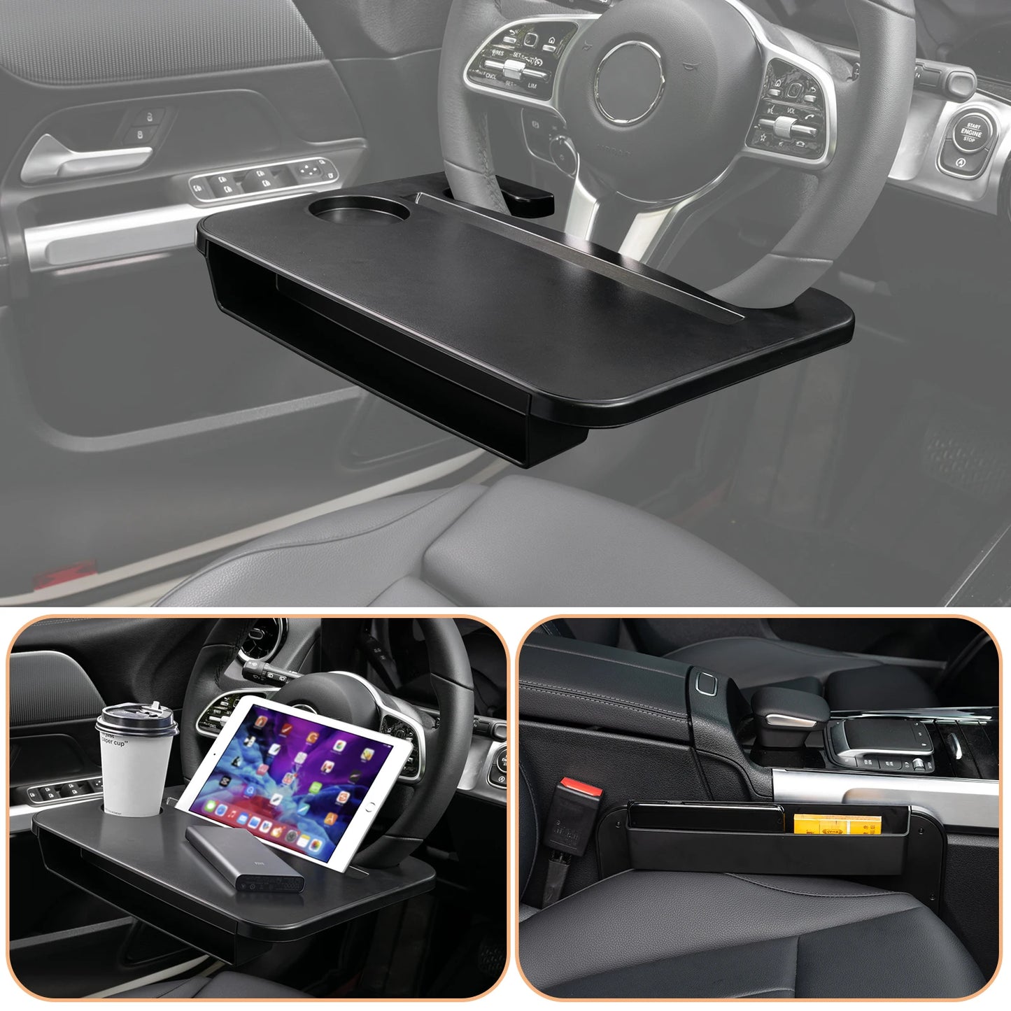 XUKEY Car Steering Wheel Tray With Gap Organizer Laptop Desk
