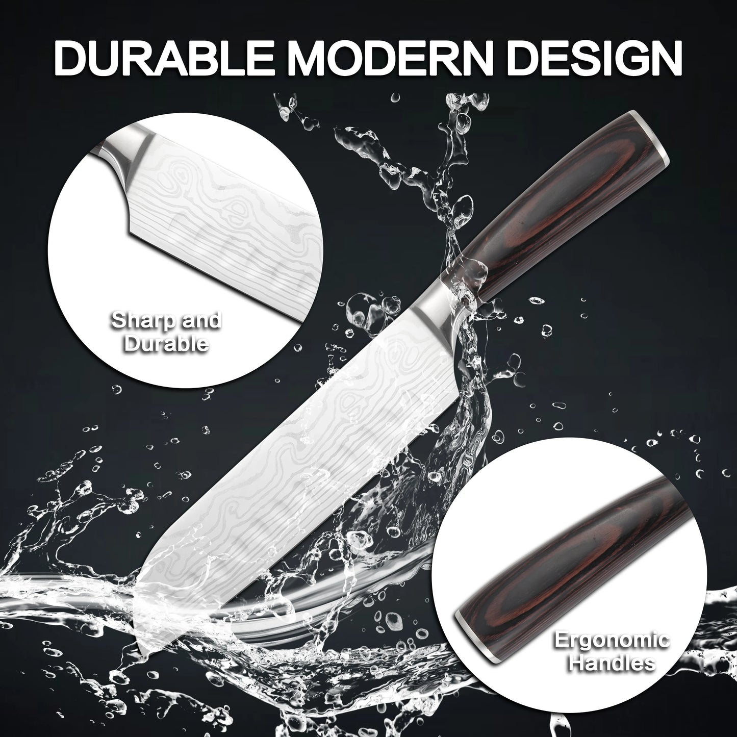 Professional 12 Piece Kitchen Knife Set With Damascus Pattern Stainless Steel