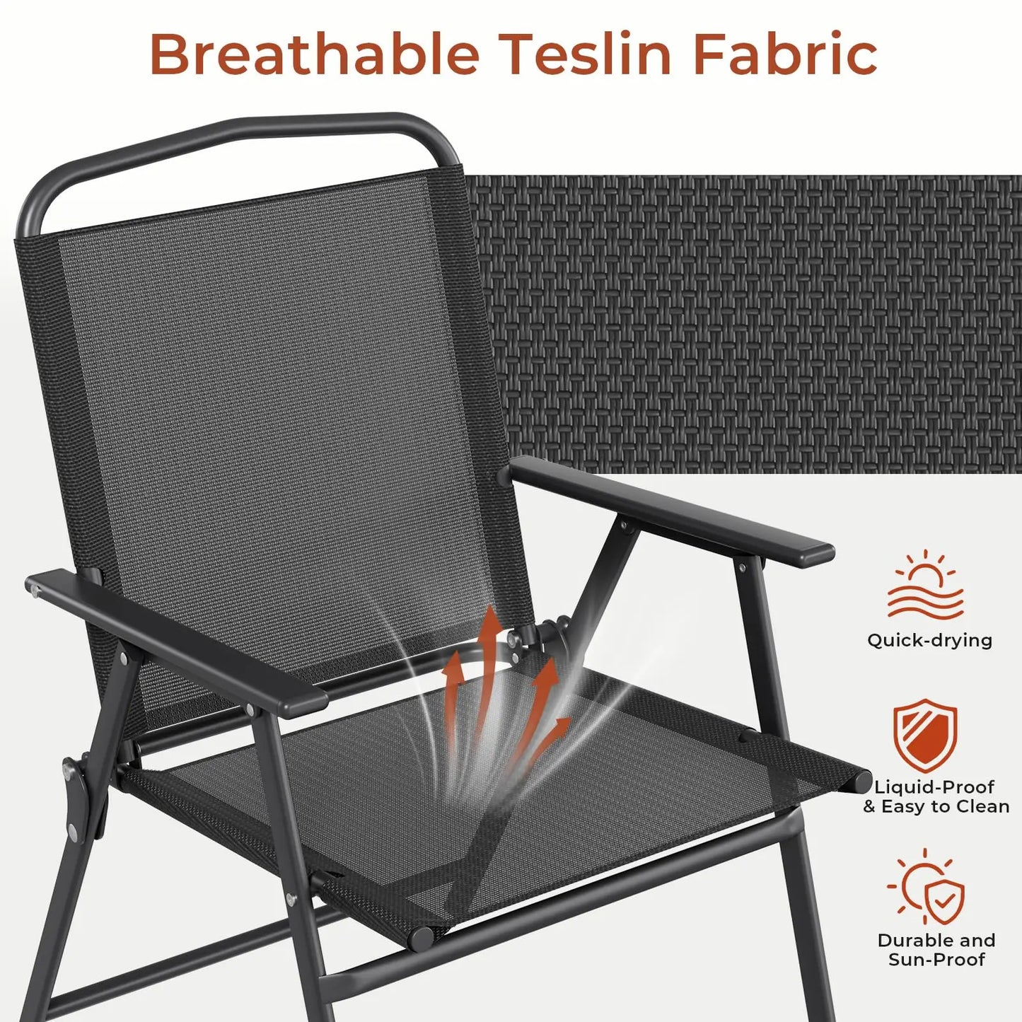 Patio Folding Chairs Outdoor All Weather Textilene Seat Steel Frame