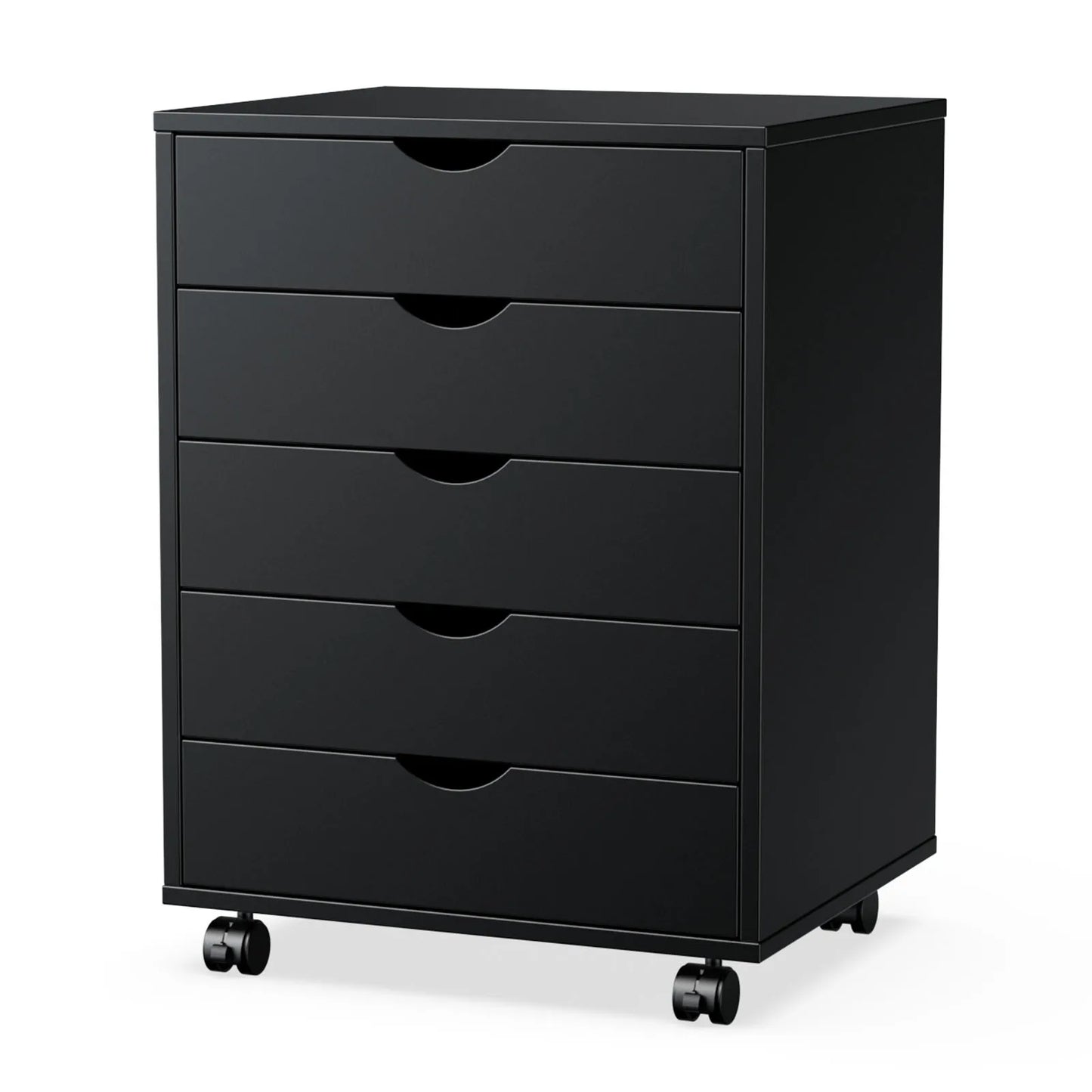 JHK Wood Nightstand 5 Drawer Storage Organizer With Wheels