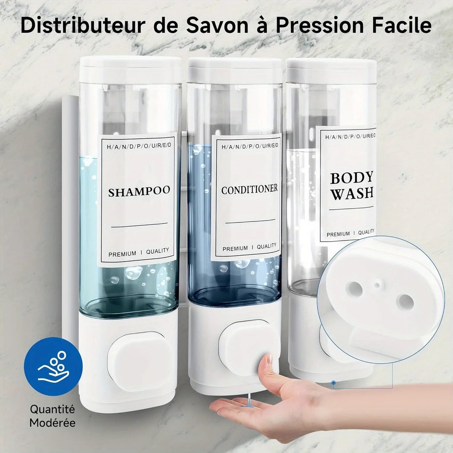 Wall-Mounted Soap and Shower Gel Dispenser, 3-in-1 Shampoo Conditioner