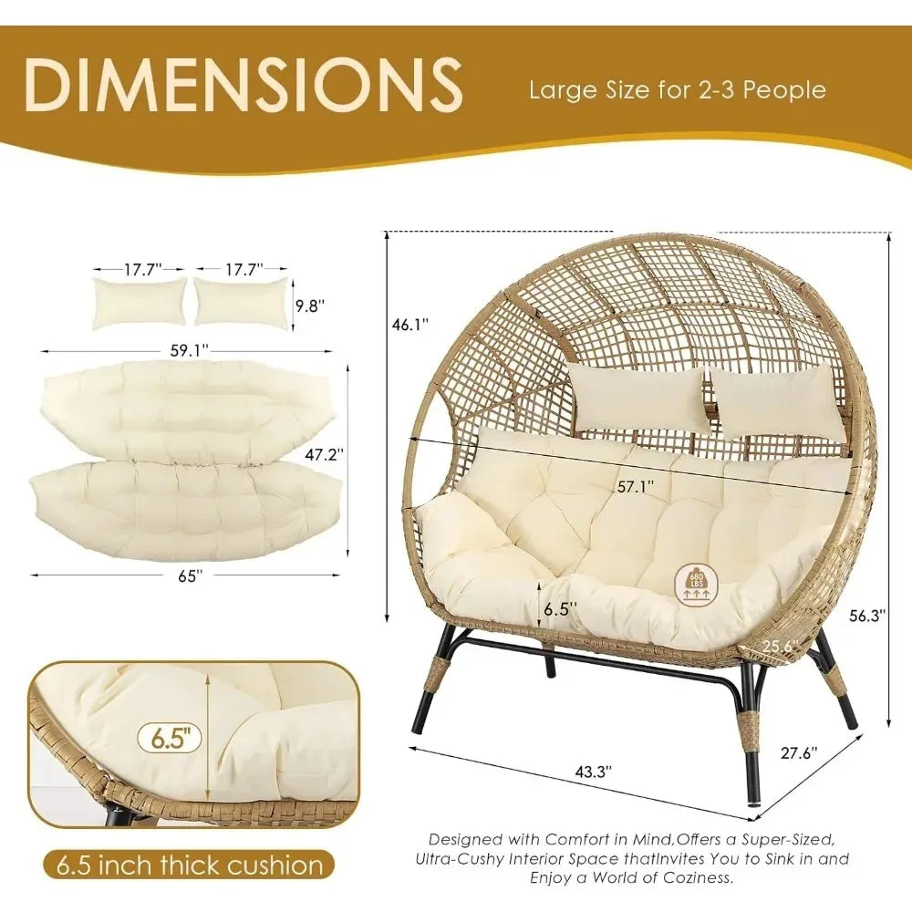 Double Egg Lounge Chair Outdoor Indoor With Thick Padded Cushions