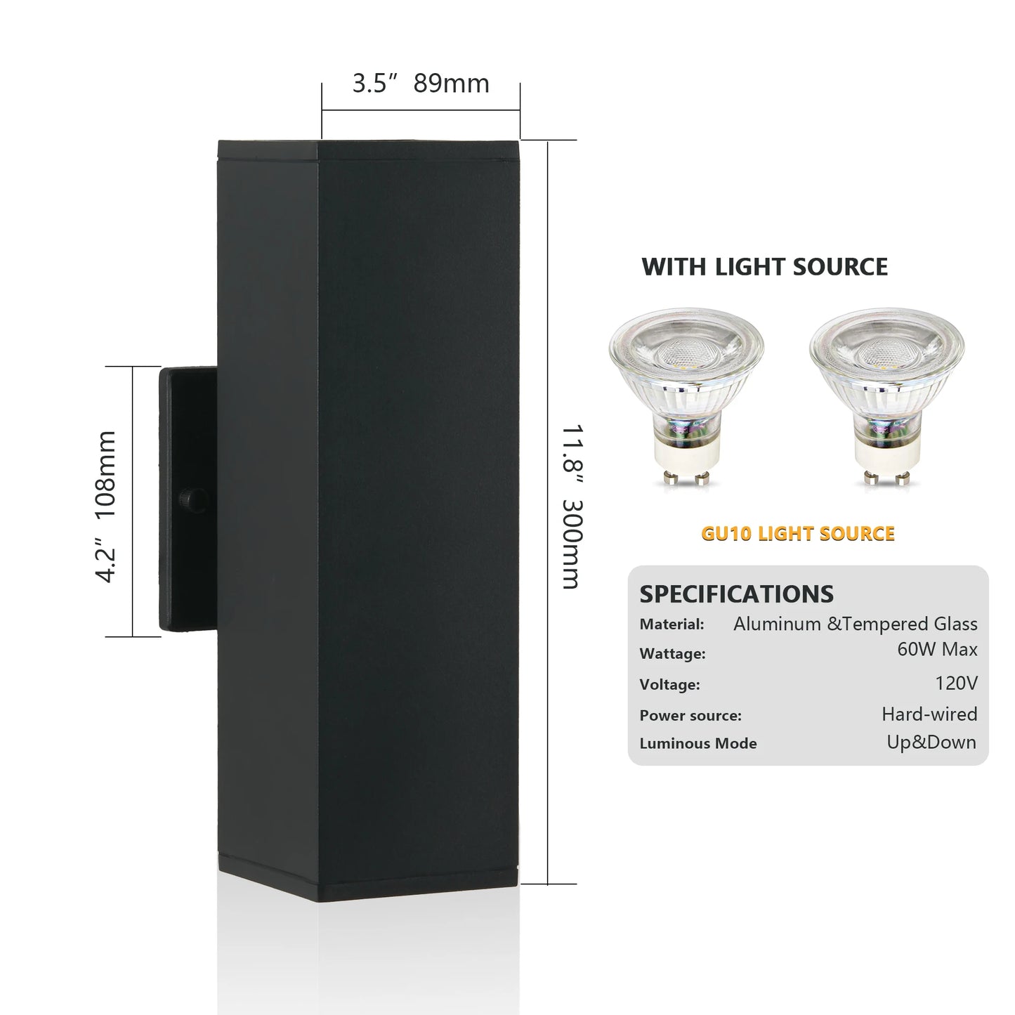Outdoor Wall Sconce Lights UL Listed Modern Up Down Weatherproof 2 Pack