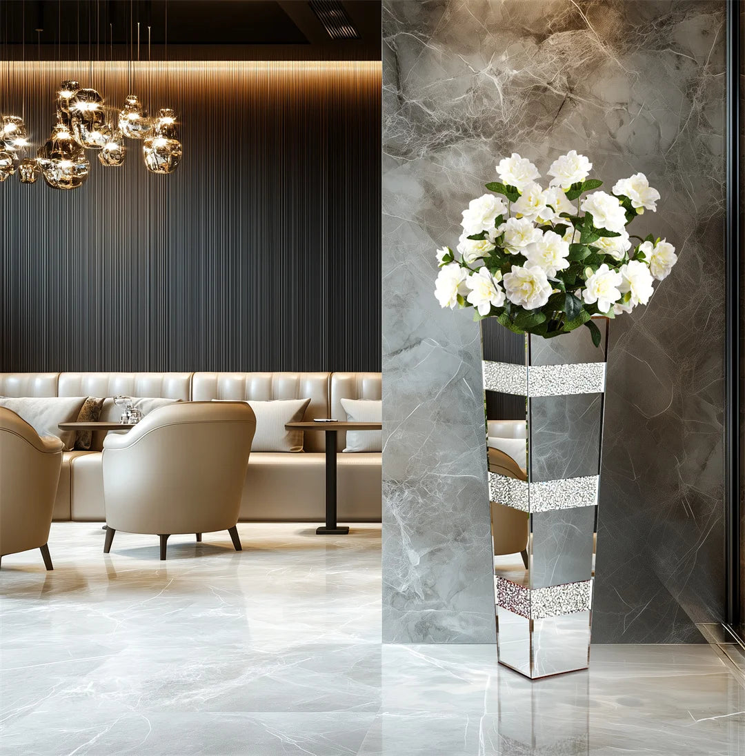Modern Floor Vase With Crystal Mirrored Finish And Elegant Design