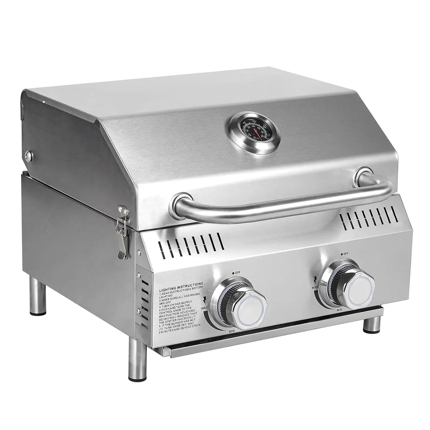 Porterhouse 20000 BTU Tabletop Gas Grill With Glass Lid 2 Burners